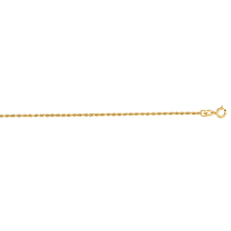 10K Gold 1.4mm Solid Diamond Cut Royal Rope Chain-Yellow | Spring Ring
