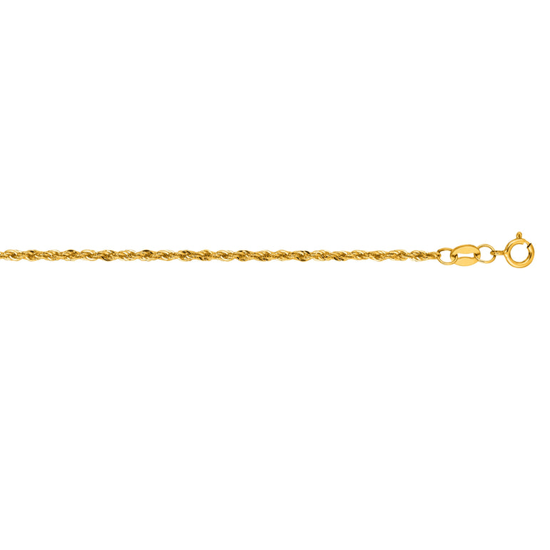 10K Gold 1.5mm Diamond Cut Lite Rope Chain -Yellow | Lobster