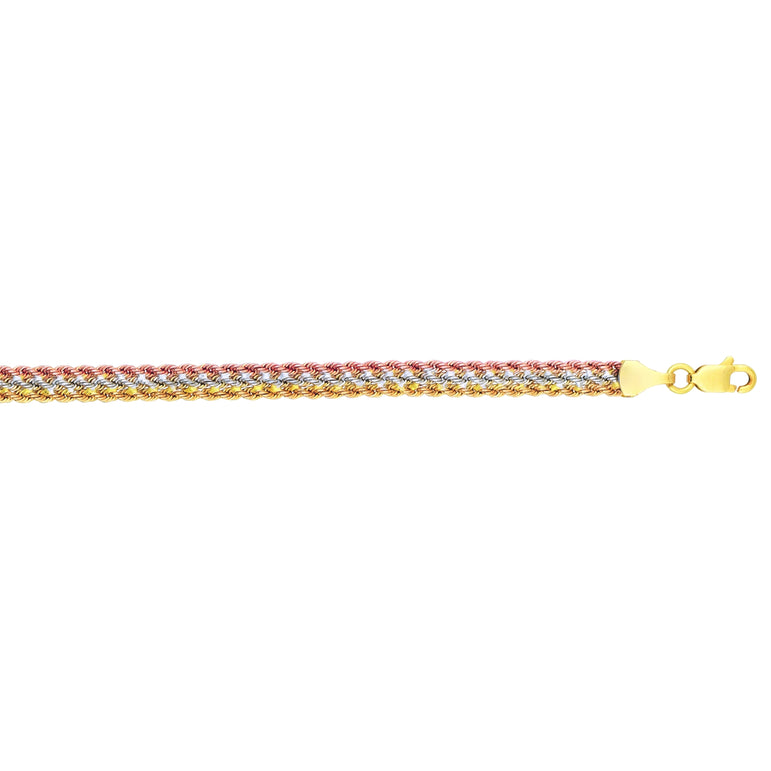 10K Gold Triple Row Rope Bracelet-Tri-color | Lobster