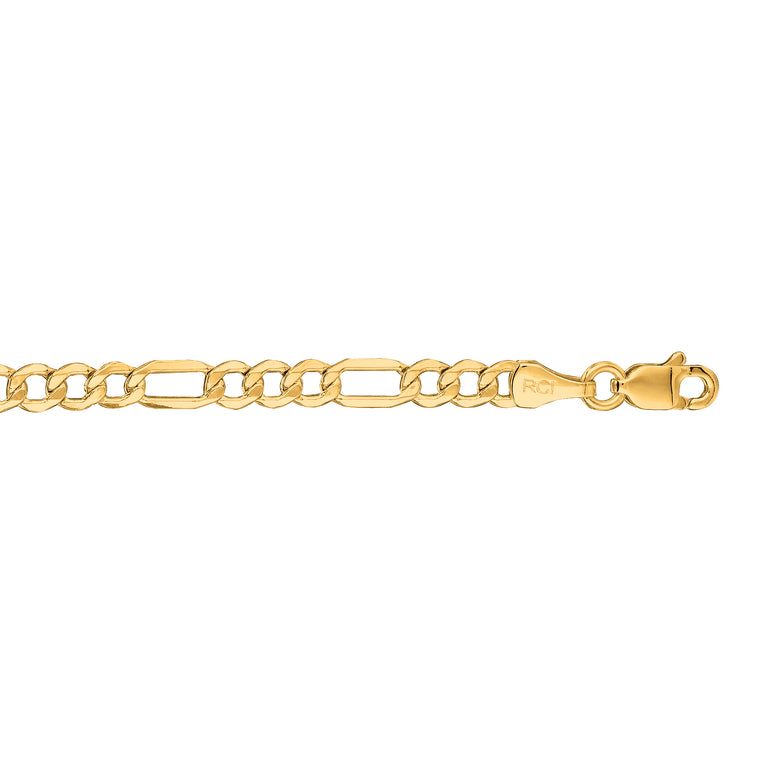 10K Gold 3.7mm Lite Figaro Chain-Yellow | Lobster
