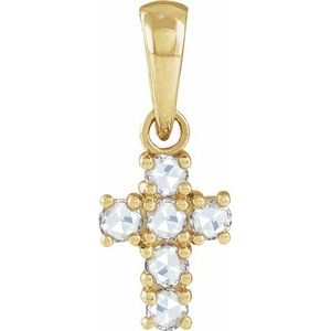 14K Yellow 1/8 CTW Rose-Cut Natural Diamond Cross Pendant-Natural Diamond-2Mm :: 1/8 Ctw