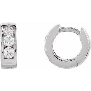 14K White 1/5 CTW Natural Diamond 10 mm Hinged Hoop Earrings-Round-10 Mm