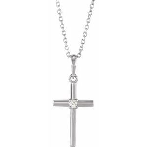 Sterling Silver .03 CT Natural Diamond Cross 16-18" Necklace-Natural Diamond-2Mm :: 0.03 Ct