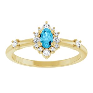 14K Yellow Natural Aquamarine & 1/6 CTW Natural Diamond Halo-Style Ring-Oval-5 X 3 Mm