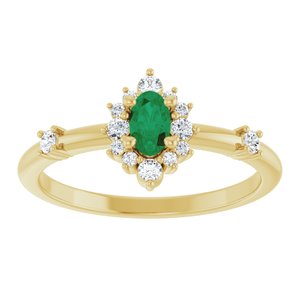 14K Yellow Natural Emerald & 1/6 CTW Natural Diamond Halo-Style Ring-Oval-5 X 3 Mm