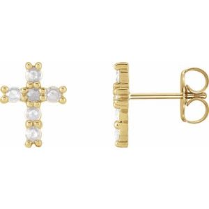 14K Yellow 1/5 CTW Rose-Cut Natural Diamond Cross Earings-2 Mm-14K Yellow