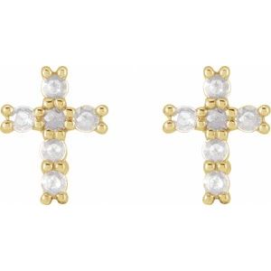 14K Yellow 1/5 CTW Rose-Cut Natural Diamond Cross Earings-2 Mm-14K Yellow