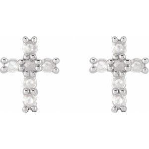 14WH 1/5 CTW Rose-Cut Natural Diamond Cross Earings-2 Mm-14Wh