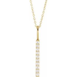14K Yellow 1/6 CTW Natural Diamond Vertical Bar 16-18" Necklace-Natural Diamond-Round