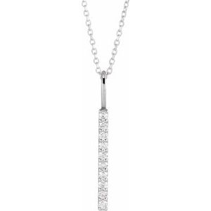 14K White 1/6 CTW Natural Diamond Vertical Bar 16-18" Necklace-Natural Diamond-Round