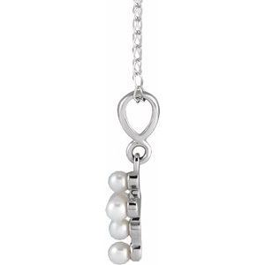 14K White Cultured White Seed Pearl Youth Cross 16" Necklace-Cultured White Seed Pearl-2 Mm