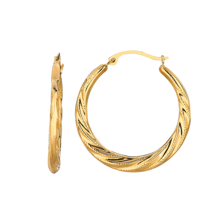 10K Gold Medium Round Graduated Twist Hoop Earring-Yellow | Hinged