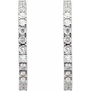 14K White 2 1/5 CTW Lab-Grown Diamond 27.7 mm Hoop Earrings-Round-27.7 Mm