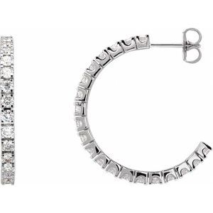 14K White 2 1/5 CTW Lab-Grown Diamond 27.7 mm Hoop Earrings-Round-27.7 Mm