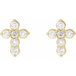 14K Yellow 1/6 CTW Lab-Grown Diamond Cross Earrings-1.5 Mm-14K Yellow