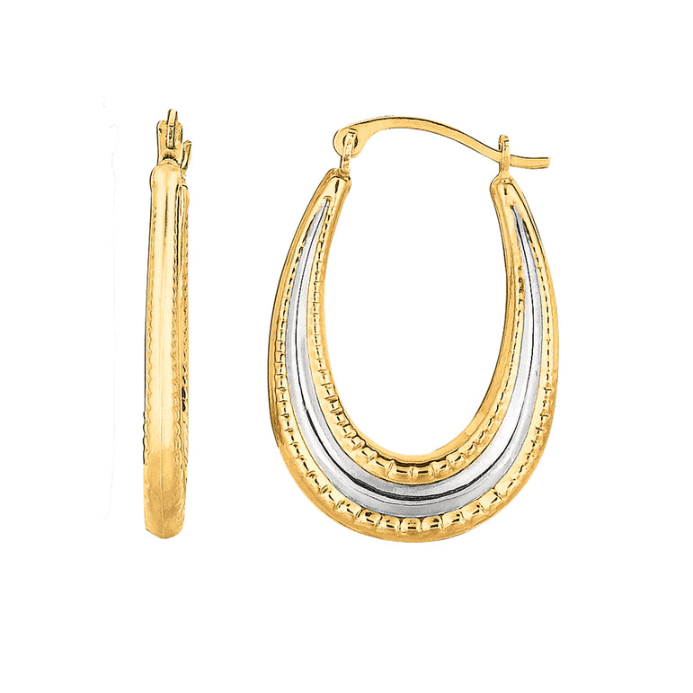 10K Gold Medium Oval Hoop Earring-Two-tone | Hinged