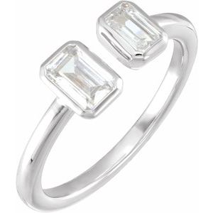 14K White 1 CTW Lab-Grown Diamond Two-Stone Ring-Emerald-5 X 3.5 Mm
