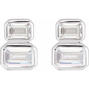 14K White 1 CTW Lab-Grown Diamond Two-Stone Stud Earrings-4.5 X 3 Mm-14K White
