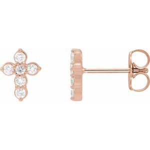 14K Rose 1/6 CTW Natural Diamond Cross Earrings-1.5 Mm-14K Rose