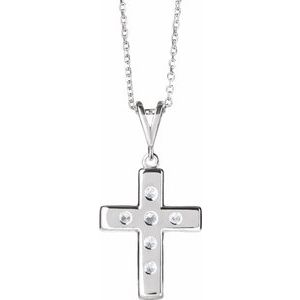 Platinum 1/4 CTW Natural Diamond French-Set Cross 16-18" Necklace-Natural Diamond-2.2Mm :: 1/4 Ctw