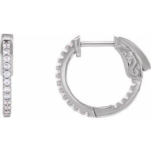 14K White 1/3 CTW Natural Diamond Inside-Outside 15.5 mm Hinged Hoop Earrings-Round-15.5 Mm