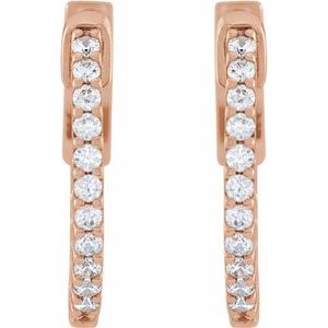 14K Rose 1/3 CTW Natural Diamond Inside-Outside 15.5 mm Hinged Hoop Earrings-Round-15.5 Mm