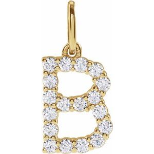14K Yellow 1/4 CTW Lab-Grown Diamond Initial B Pendant-Lab-Grown Diamond-Round