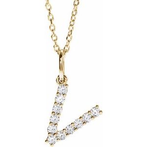 14K Yellow 1/5 CTW Lab-Grown Diamond Initial V 16-18" Necklace-Lab-Grown Diamond-Round