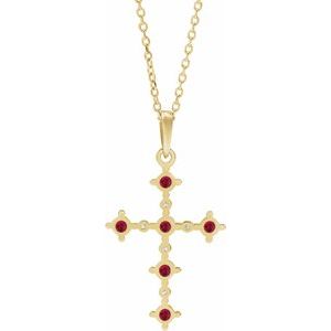 14K Yellow Lab-Grown Ruby & .07 CTW Natural Diamond Cross 16-18" Necklace-Lab-Grown Ruby-2.5Mm :: 0.07 Ctw