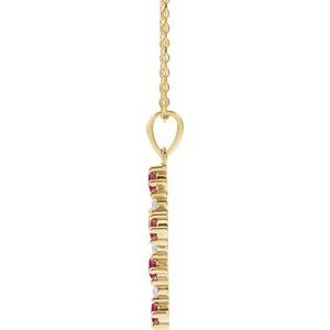 14K Yellow Lab-Grown Ruby & .07 CTW Natural Diamond Cross 16-18" Necklace-Lab-Grown Ruby-2.5Mm :: 0.07 Ctw