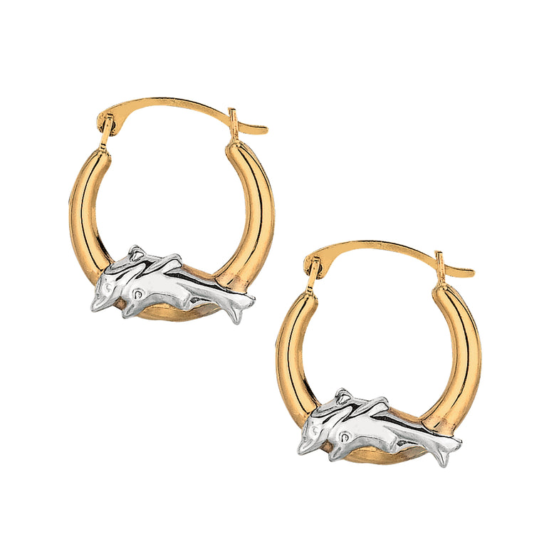 10K Gold Dolphin Hoop Earring-Two-tone | Hinged