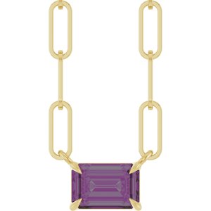 14K Yellow 6x4 mm Lab-Grown Alexandrite Solitaire 18" Necklace-Lab-Grown Alexandrite-6 X 4 Mm
