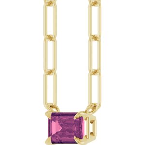 14K Yellow 6x4 mm Natural Pink Tourmaline Solitaire 18" Necklace-Natural Pink Tourmaline-6 X 4 Mm