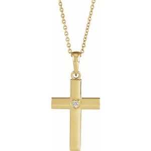 14K Yellow .015 CT Natural Diamond Engravable Cross 16-18" Necklace-Natural Diamond-1.5Mm :: 0.015 Ct
