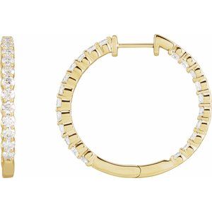 14K Yellow 3 CTW Lab-Grown Diamond Inside-Outside Hinged 30 mm Hoop Earrings-Round-30 Mm