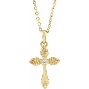 14K Yellow .015 CT Natural Diamond Cross 16-18" Necklace-Natural Diamond-1.5Mm :: 0.015 Ct