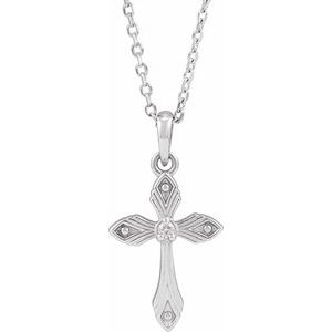 Sterling Silver .015 CT Natural Diamond Cross 16-18" Necklace-Natural Diamond-1.5Mm :: 0.015 Ct
