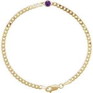 14K Yellow Natural Amethyst Link 7" Bracelet-Round-4 Mm