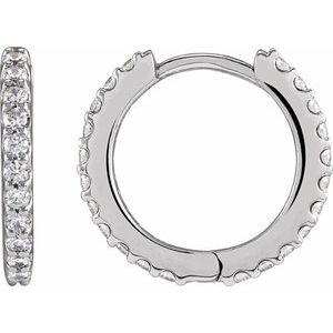 14K White 1/2 CTW Lab-Grown Diamond 13.64 mm Hoop Earrings-Round-13.64 Mm