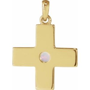 14K Yellow Natural White Opal Gratitude Cross Pendant-Natural White Opal-4 Mm