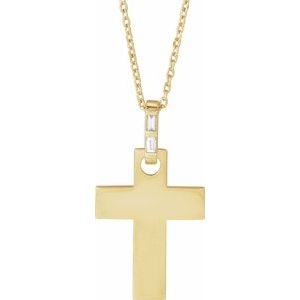 14K Yellow .03 CTW Natural Diamond Cross 16-18" Necklace Mounting-Natural Diamond-2 X 1Mm :: 0.03 Ctw