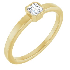 14K Yellow 1/4 CT Natural Diamond Ring-Asscher-3.5 X 3.5 Mm