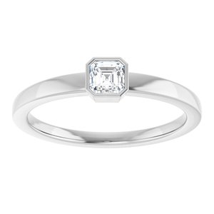 14K White 1/4 CT Natural Diamond Ring-Asscher-3.5 X 3.5 Mm