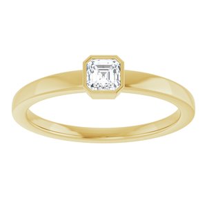 14K Yellow 1/4 CT Natural Diamond Ring-Asscher-3.5 X 3.5 Mm