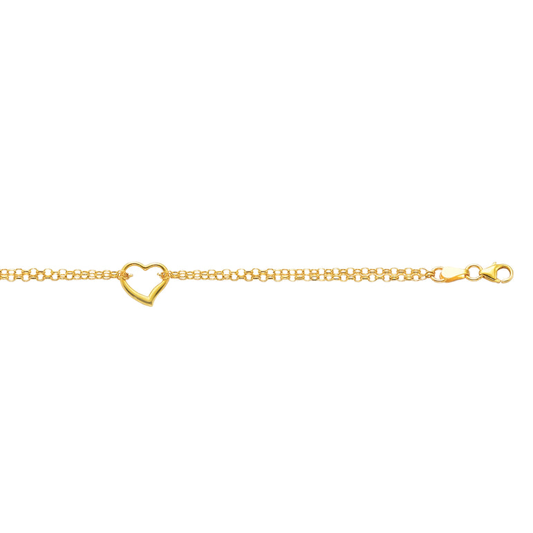 10K Gold Polished Heart Anklet -Yellow | Lobster