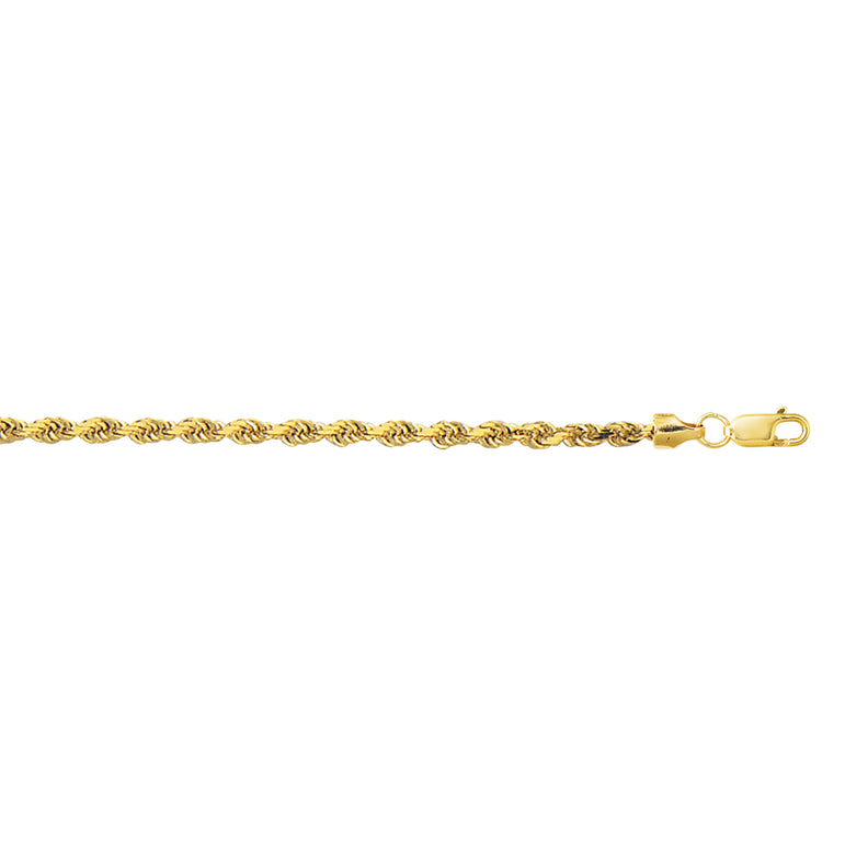 10K Gold 3.2mm Diamond Cut Lite Rope Chain -Yellow | Lobster
