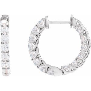 14K White 2 1/5 CTW Natural Diamond Inside-Outside 19.7 mm Hoop Earrings-Round-19.7 Mm