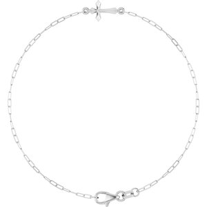 Sterling Silver Sideways Cross 7" Bracelet-Polished-Sideways Cross Bracelet