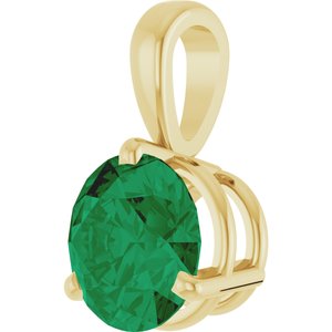14K Yellow Lab-Grown Emerald Pendant-Lab-Grown Emerald-6.5 Mm