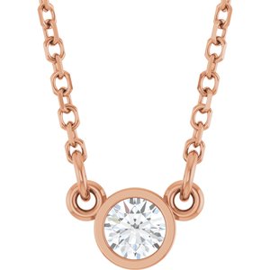 14K Rose 1/10 CT Natural Diamond Solitaire 18" Necklace-Natural Diamond-3Mm :: 1/10 Ct